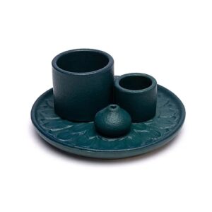 Keramisk Palo Santo-, smudge- och rökelsehållare med blommotiv, petrolfärgad