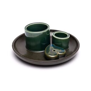 Keramisk Palo Santo-, smudge- och rökelsehållare med hjärtform, petrol/brun